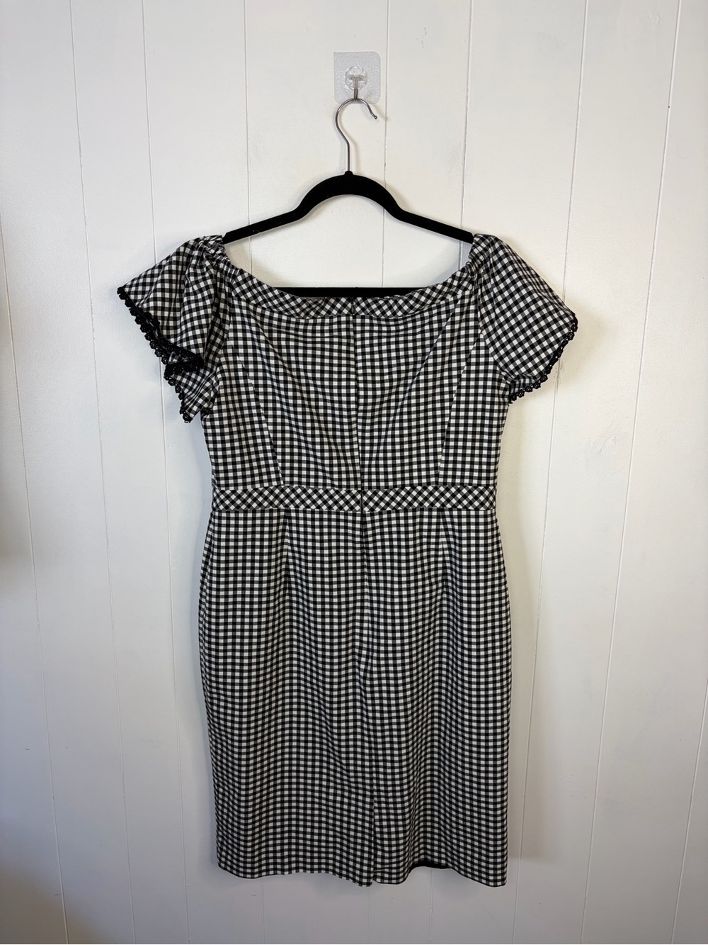 Nanette Lepore Gingham Off Shoulder Rockabilly Pin Up Wiggle Dress Retro Size 14 - Picture 4 of 12